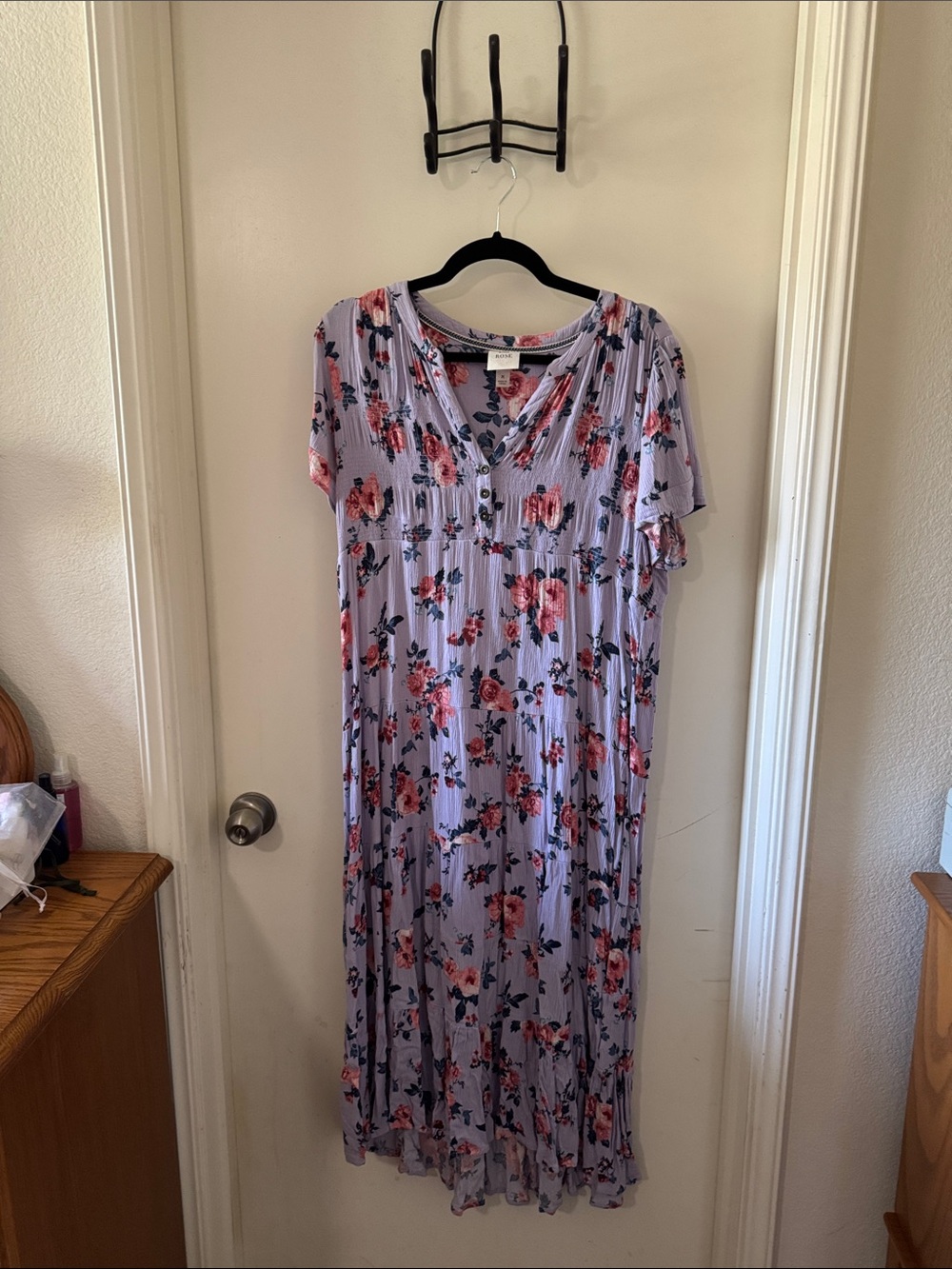 Knox Rose Lavender Floral Short-Sleeve Maxi Dress